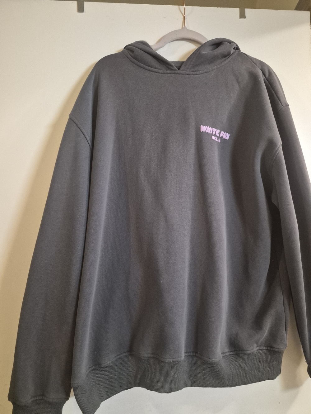 White Fox Boutique Charcoal Gray Hoodie with Pink Logo
